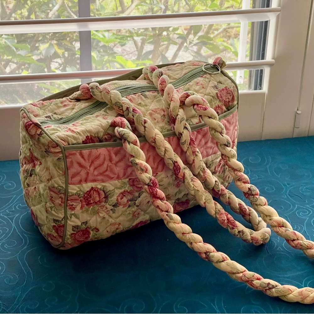 Quilted Floral Satchel Bag in Pink and Cream